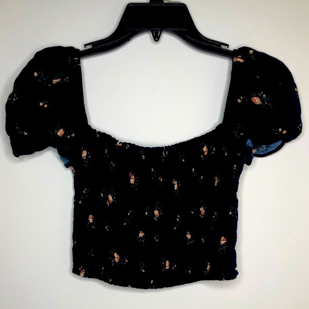 Reformation JESS top cropped retired navy floral 8
